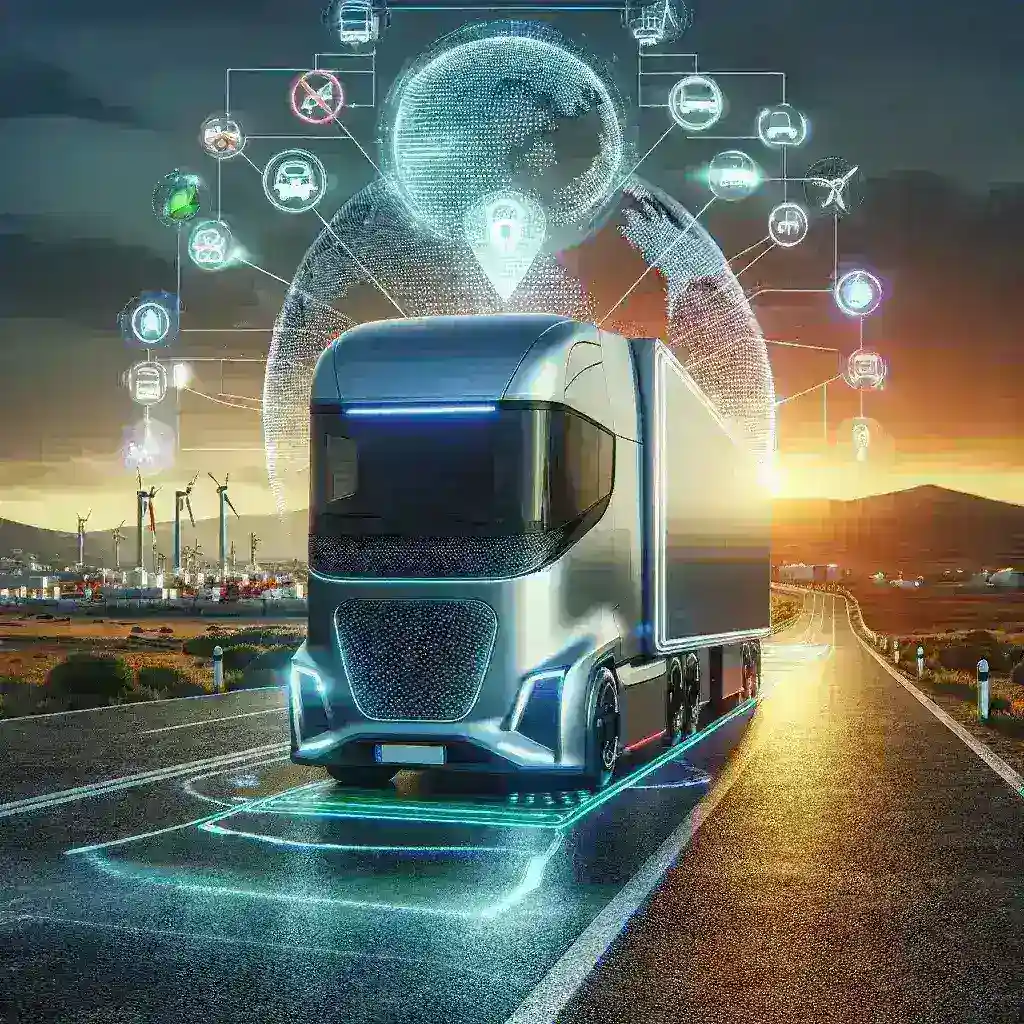 "Camión eléctrico autónomo en funcionamiento, utilizado por startups de logística españolas para innovar en el transporte sostenible y mejorar la eficiencia en la cadena de suministro."