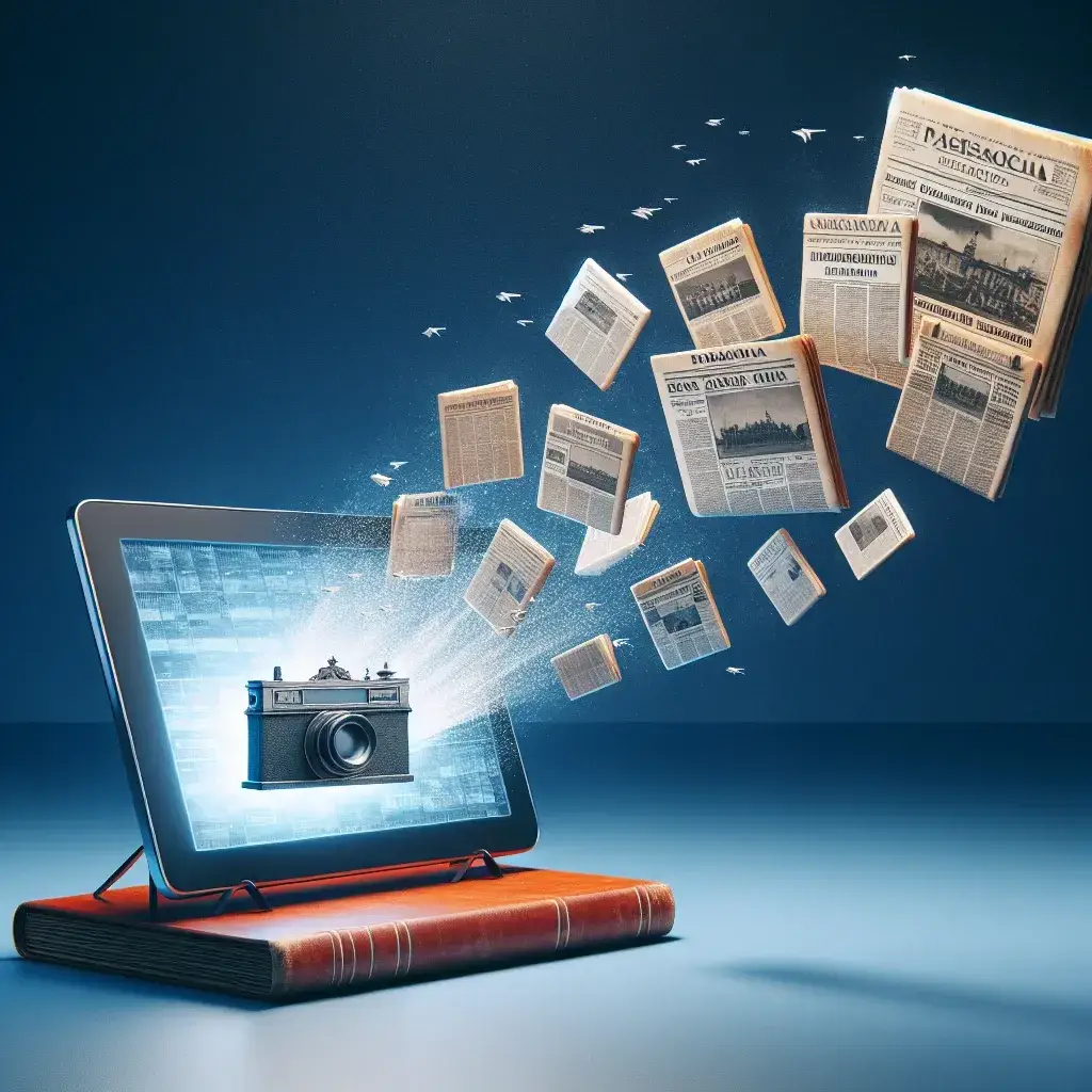 "Archivo digital de prensa histórica española lanzado por el Ministerio de Cultura, mostrando una variedad de documentos y artículos antiguos en una interfaz moderna."