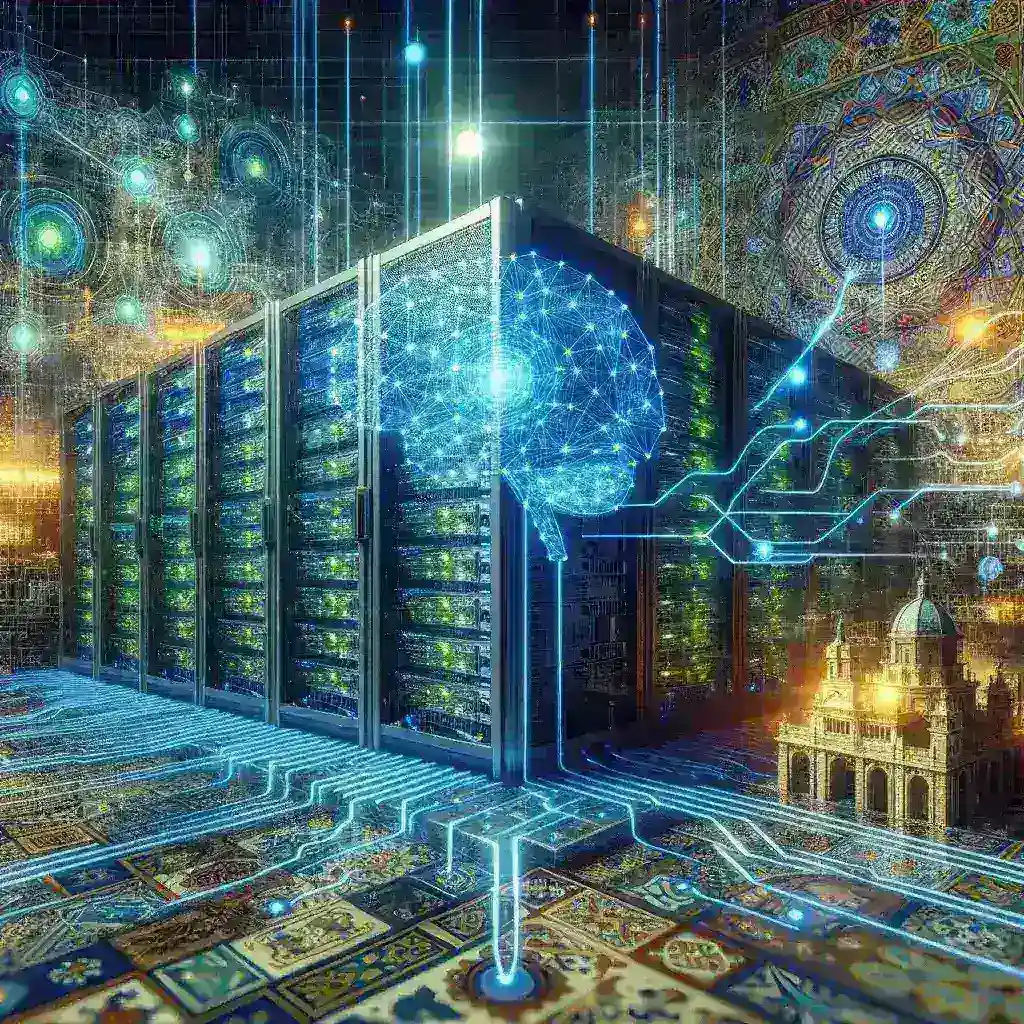 "Imagen de un centro de datos en España, enfocado en inteligencia artificial, con servidores de alta tecnología y sistemas de refrigeración advanced, representando el crecimiento de la infraestructura tecnológica en el país."